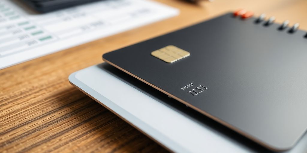 Credit card on a table with financial documents.