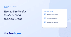 Business owner reviewing vendor account documents and credit report at desk