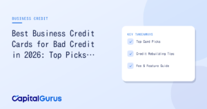 Business owner with credit card and approval documents showing business credit improvement in 2026